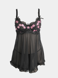 Vivien Negligé Set von Organza Lingerie, süßes Nachthemd Babydoll mit Bügel, Spitze, Rüschenhemd-3