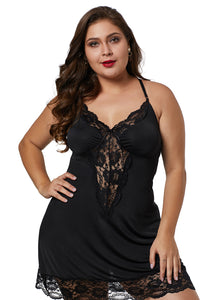 Organza Lingerie Negligé Set schwarz - Plussize - frontal