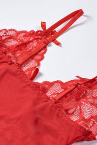 Negligé Leandra mit Spitze in rot LC31517 Detailansicht Träger - Organza Lingerie