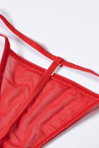 Negligé Leandra mit Spitze in rot LC31517 Detailansicht String hinten- Organza Lingerie