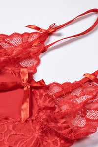 Negligé Leandra mit Spitze in rot LC31517 Detailansicht Dekolleté 2 - Organza Lingerie