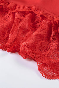 Negligé Leandra mit Spitze in rot LC31517 Detailansicht Rüsche - Organza Lingerie