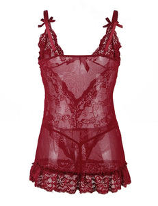 Leandra bordeaux Negligé Set von Organza Lingerie - Packshot nur Negligé Set Rückseite.