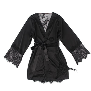 Kimono Satin und Spitze in schwarz
