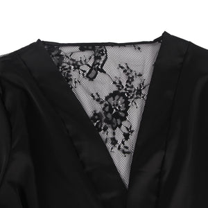 Kimono Satin und Spitze in schwarz