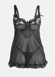 Vivien Negligé Set von Organza Lingerie, süßes Nachthemd Babydoll mit Bügel, Spitze, Rüschenhemd-4