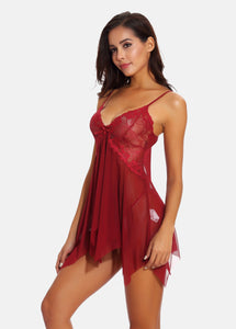 Sexy Negligé in rot mit weichem Mesh