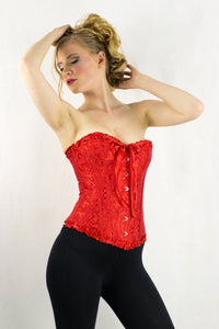 Korsage rot Brokatmuster Vollansicht - Organza Lingerie