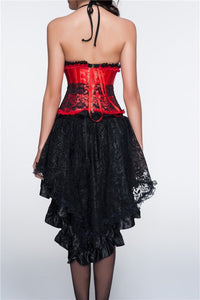 Unterbrustkorsage Moulin Rouge rot-schwarz Rückansicht - Organza Lingerie