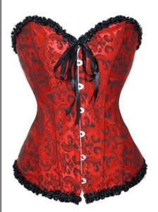 Korsage zum Schnüren "Brokat" in rot-schwarz Detailansicht - Organza Lingerie