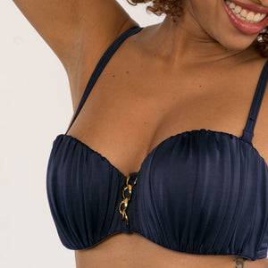 Ozeano Bandeau Bikintop bis E-Cups Dunkelblau mit abnehmbaren Trägern Detailbild - Organza Lingerie