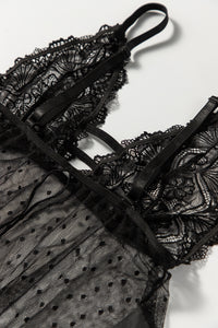 Negligé Marleen in schwarz mit Spitze und Mesh LC31292 Detailansicht Spitze und Mesh - Organza Lingerie 
