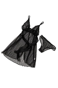 Negligé Marleen in schwarz mit Spitze und Mesh LC31292 Detailansicht gesamt - Organza Lingerie 