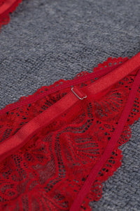 Negligé Marleen in rot mit Spitze und Mesh LC31292 Detailansicht Träger - Organza Lingerie 