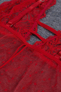 Negligé Marleen in rot mit Spitze und Mesh LC31292 Detailansicht Spitze - Organza Lingerie 