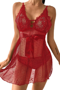 Negligé Marleen in rot mit Spitze und Mesh LC31292 Vorderansicht weißer Hintergrund  - Organza Lingerie 