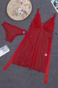 Negligé Marleen in rot mit Spitze und Mesh LC31292 Detailansicht gesamt - Organza Lingerie 