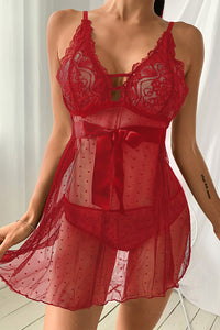 Negligé Marleen in rot mit Spitze und Mesh LC31292 Gesamtansicht3 - Organza Lingerie 