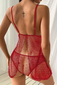 Negligé Marleen in rot mit Spitze und Mesh LC31292 Rückansicht2 - Organza Lingerie 