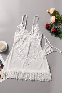 Negligé Set mit Neckholder Alana in weiß mit Accessoires Detailansicht Negligé - Organza Lingerie