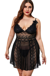 LC313192 Neglige schwarz spitze plus size frontal weisser Hintergrund