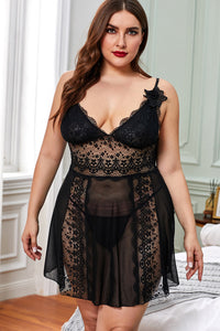 LC313192 Neglige schwarz spitze plus size Frontal Arme hängend