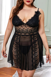 LC313192 Neglige schwarz spitze plus size Frontal Arme hängend Ausschnitt