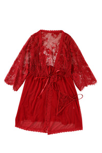 Roter Kimono Louisa mit Spitzenärmeln