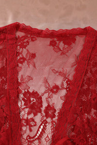 Roter Kimono Louisa mit Spitzenärmeln