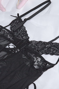 Negligé Maila mit cutouts in schwarz LC31490 Detailansicht Rückseite - Organza Lingerie 