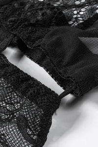 Negligé mit Spitze Lina in schwarz mit Bändern LC31524 Detailansicht cutouts - Organza Lingerie 