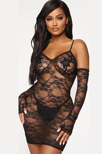 Transparentes Negligé Isa in schwarz LC31619 Vorderansicht weißer Hintergrund - Organza Lingerie 