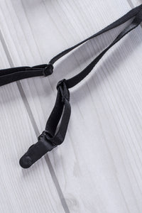 Corinna 3-teiliges Set Strapsrock, Triangeltop und String in schwarz LC35651-2 straps Detail - Organza Lingerie 